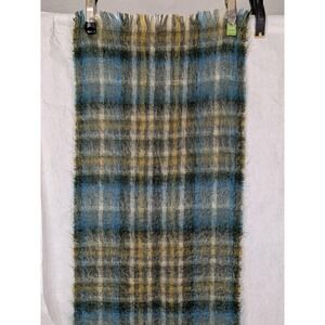 Yarrowvale 100% Mohair Shawl Wrap Woven in Scotland Green Blue Yellow 71 X 19 In